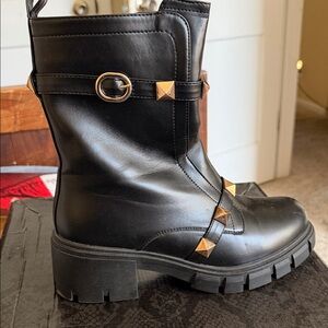 Cape Robbin Black Combat Boots with Gold Accents